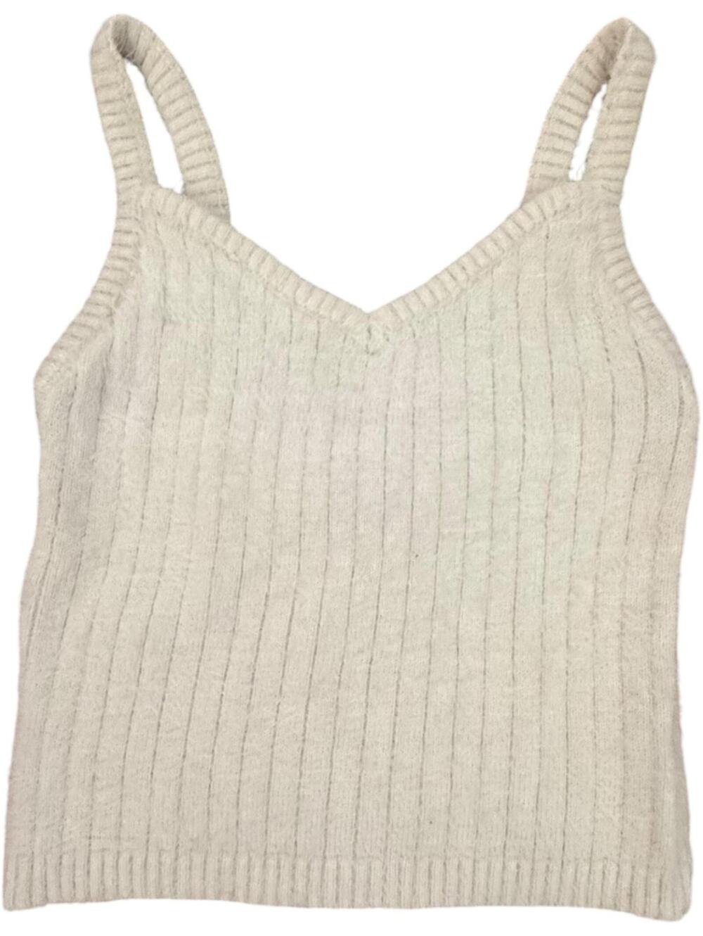Forever 21 White Ribbed Knit Tank Top L